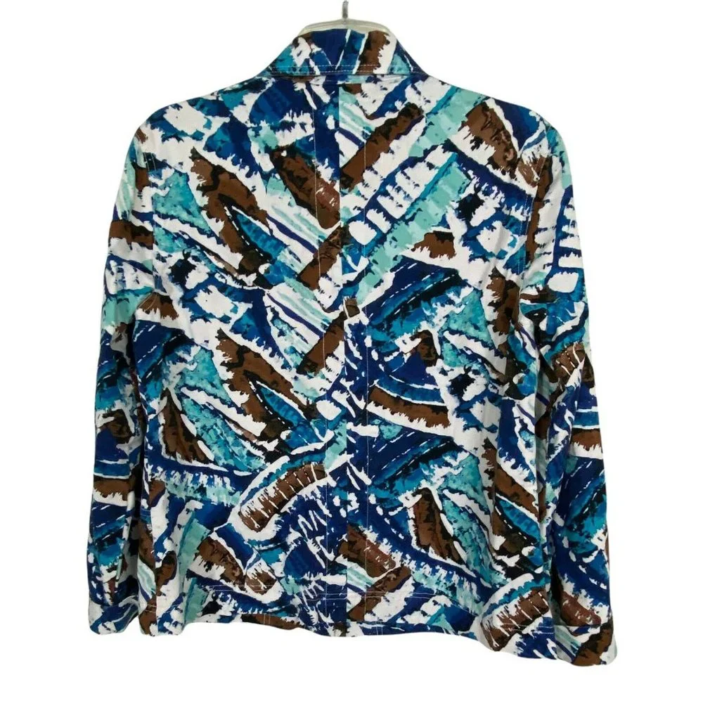 Chicos Additions Womens Shirt Size 1=M/8 Button Down Brown Blue Pockets Stretch - Picture 2 of 8